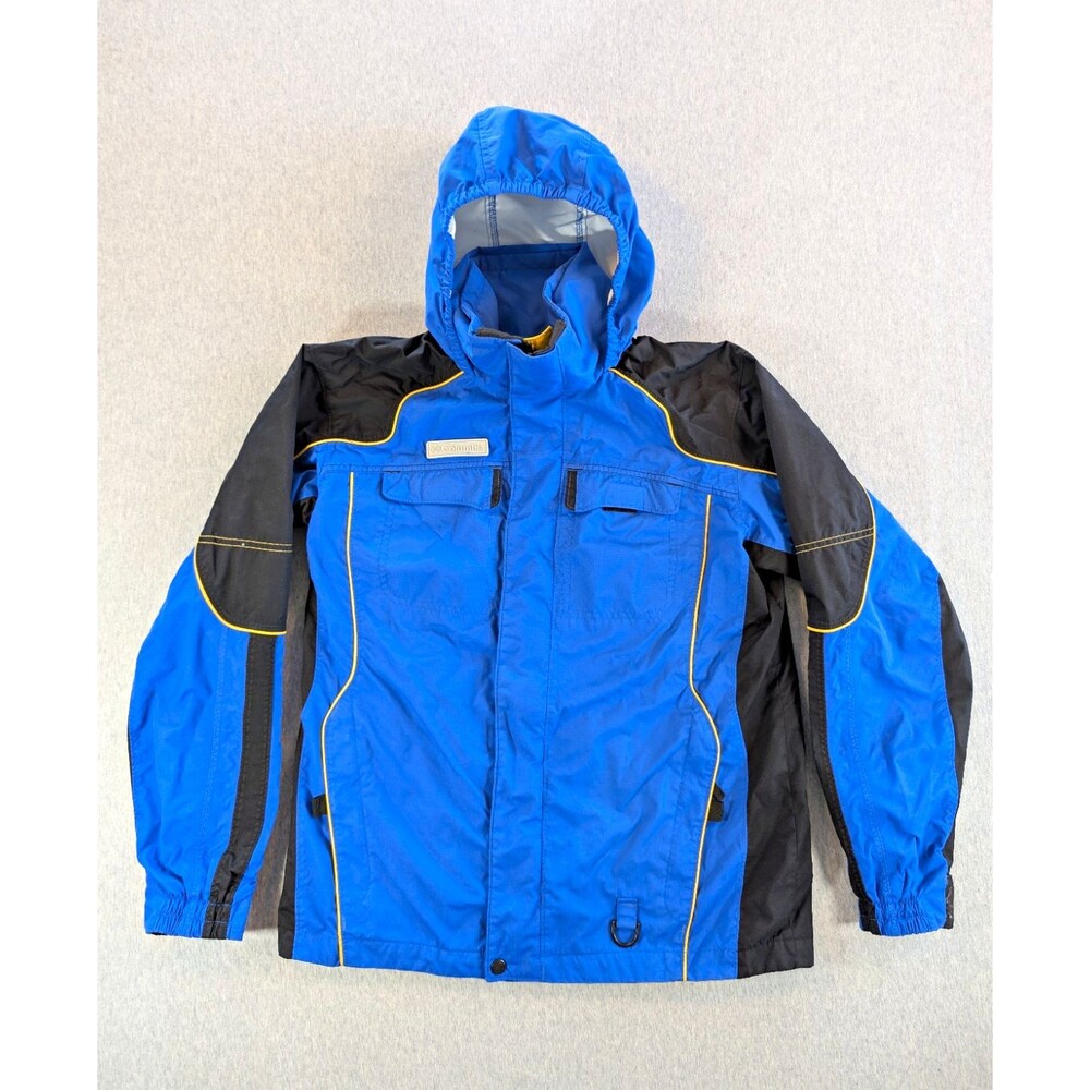 Columbia Youth 18-20 Hooded Zip Jacket Colorblock Blue Black Yellow Nylon